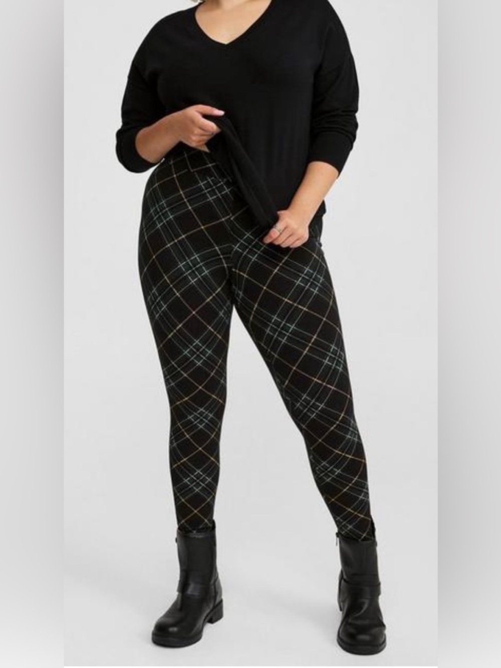 Torrid Vintage Inspired Plaid High-Rise Leggings Black & Green NWT 2X